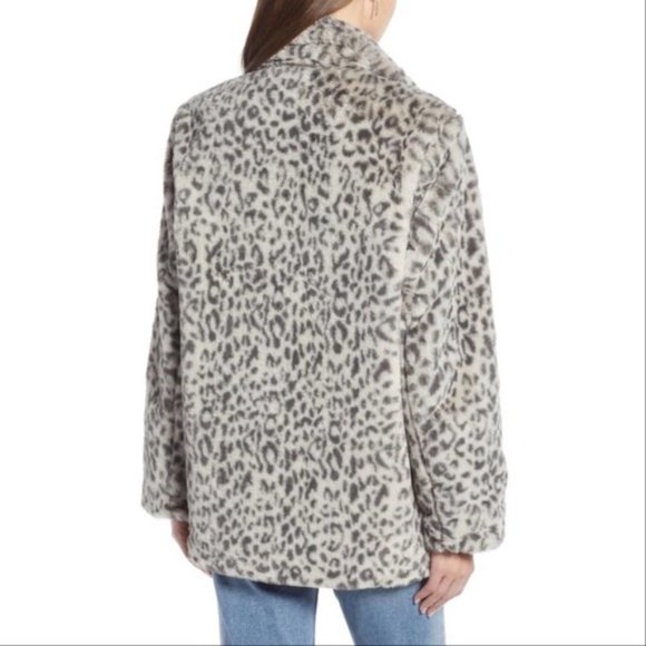 Something Navy Leopard Faux Fur Coat Sz M - Picture 3 of 13